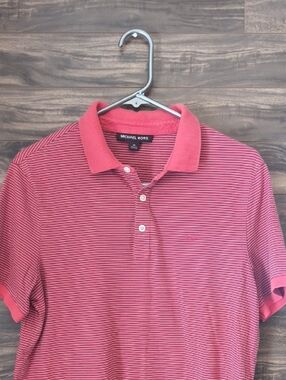 Michael Kors Men's Red Striped Polo Shirt Size Medium 100% Cotton